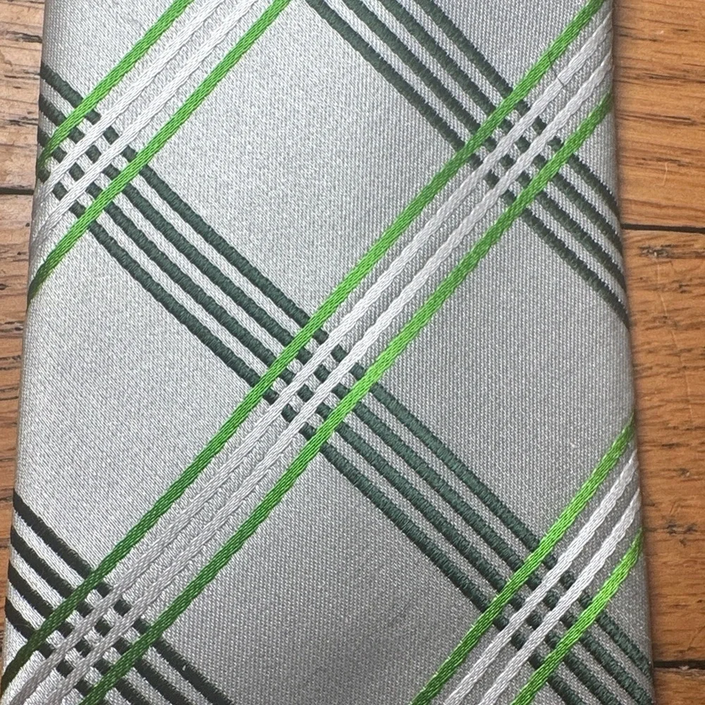 Express Silver and Green Checkered Silk Tie